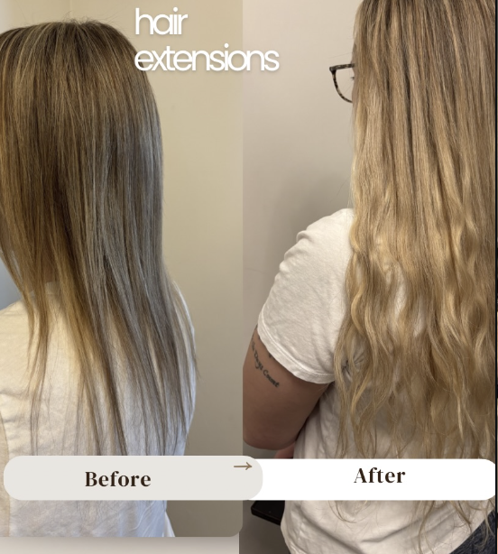 Before and after balayage nano hair extension install